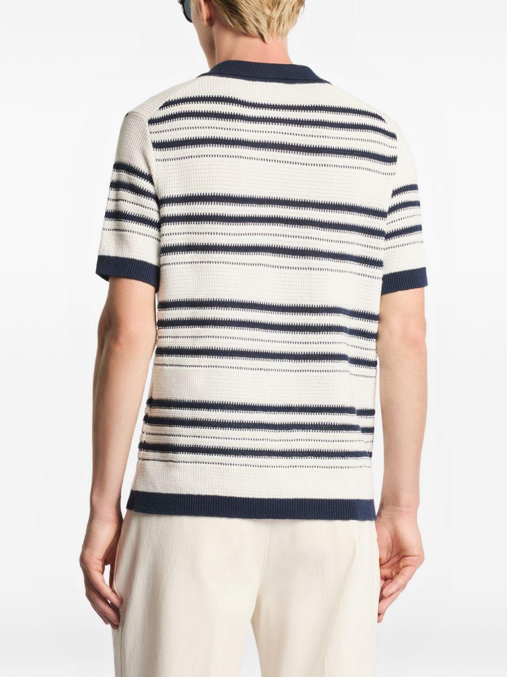 FAY Polo in maglia crema a righe con scollo a V 