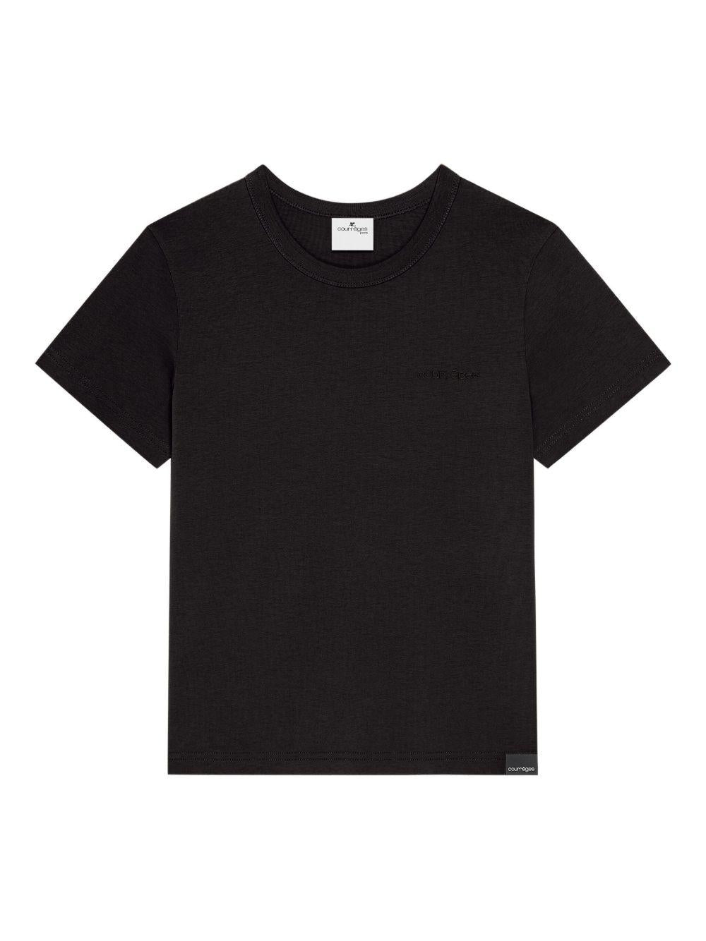 COURREGES T-shirt nera con logo sul petto 