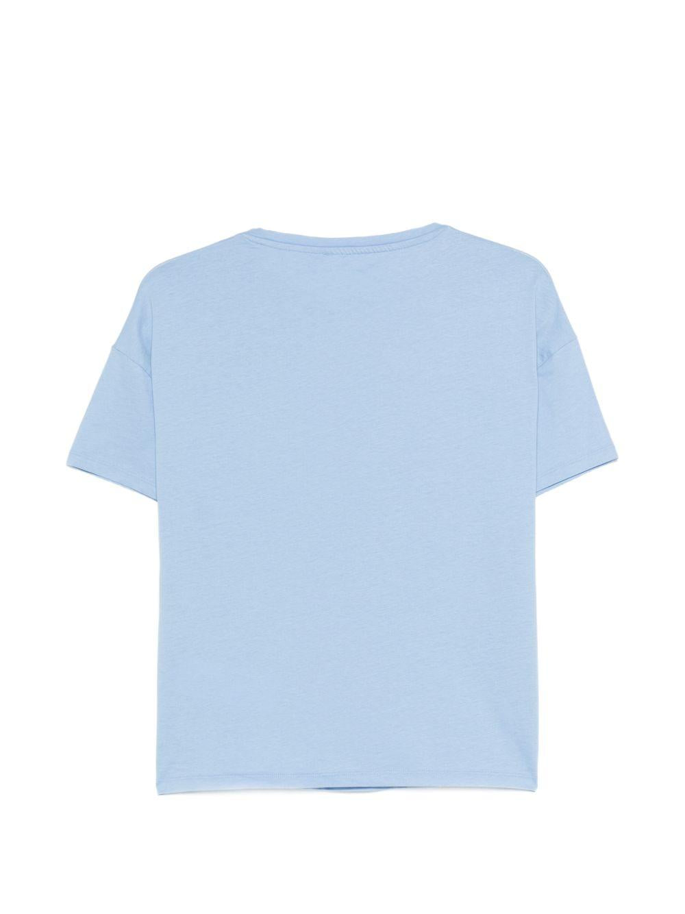 LIUJO T-shirt con granchietto ricamato sul petto celeste 