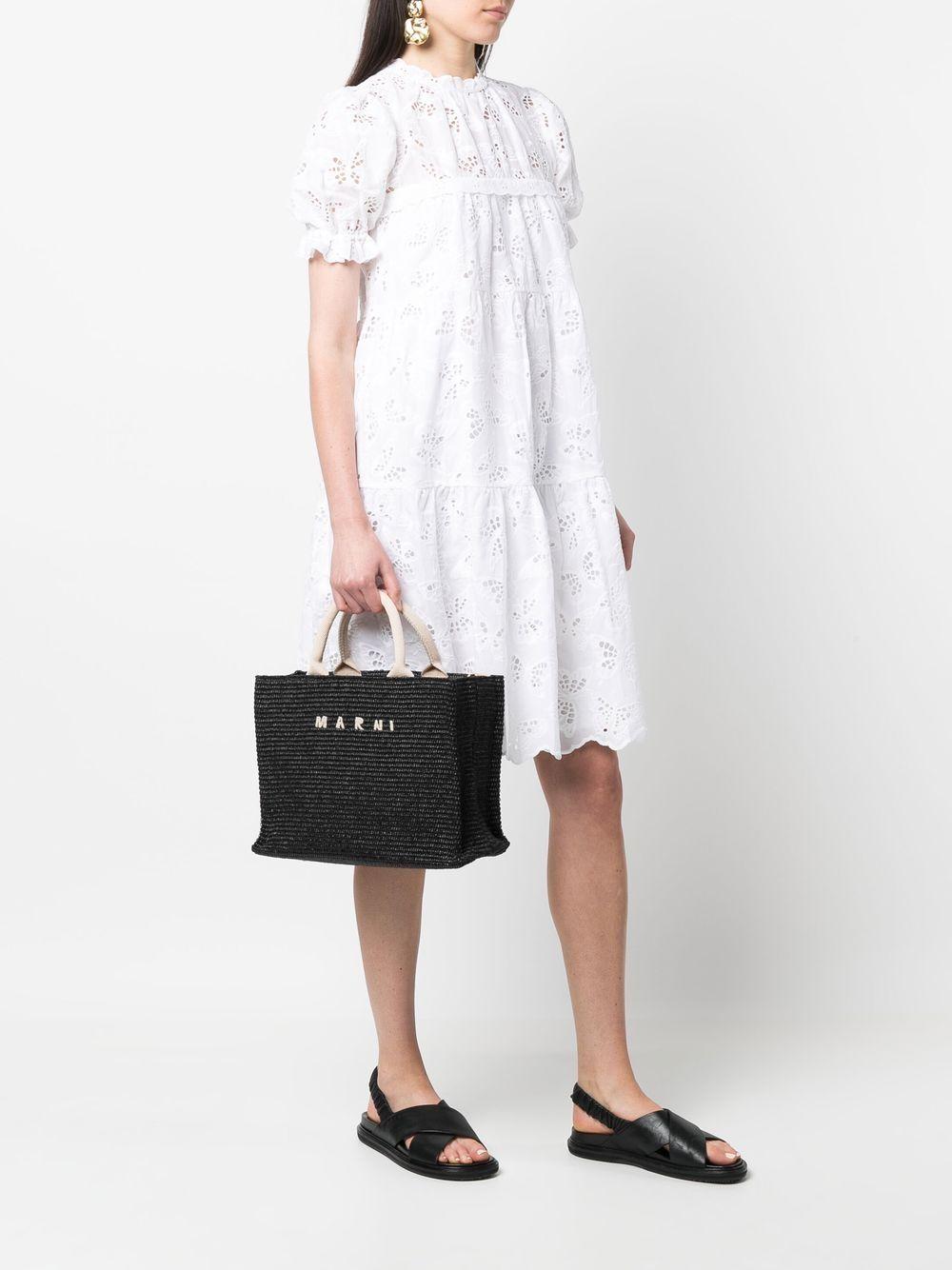MARNI Borsa tote in rafia nera con logo 