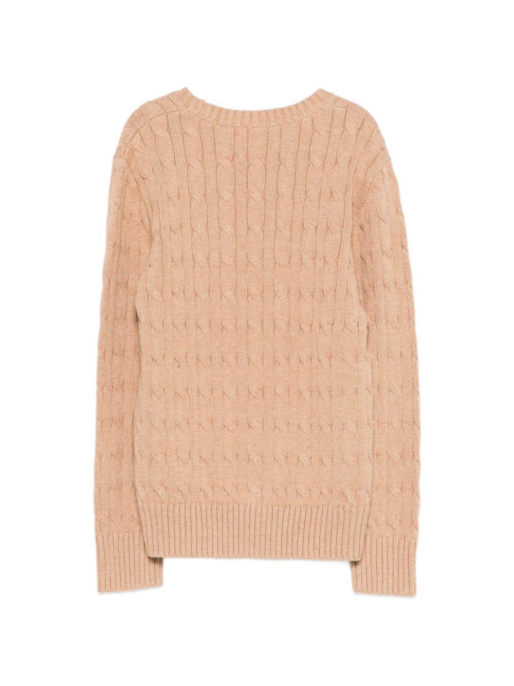 POLO RALPH LAUREN Maglia beige in cotone con logo cucito 