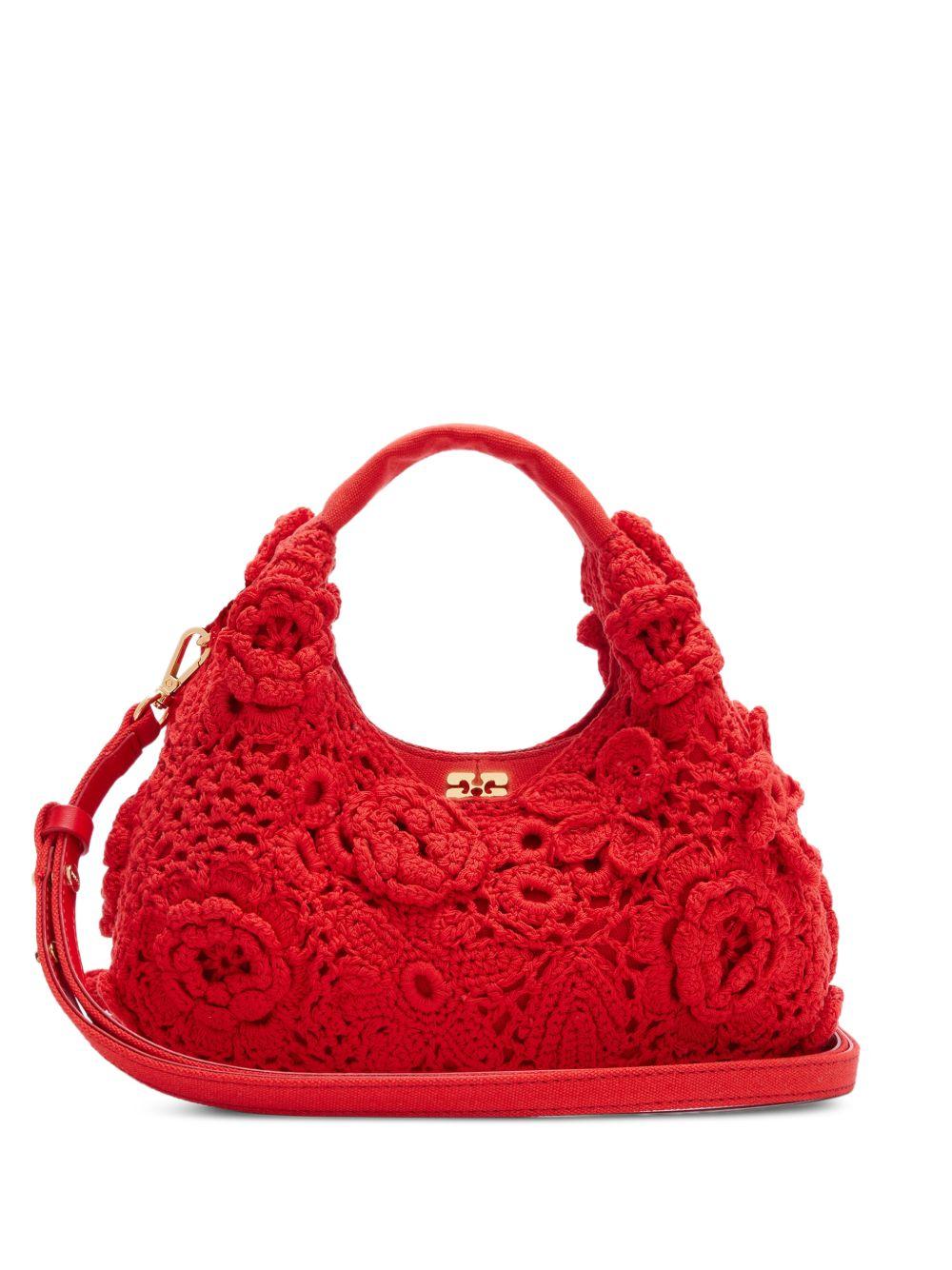GANNI Borsa a spalla in crochet rosso 