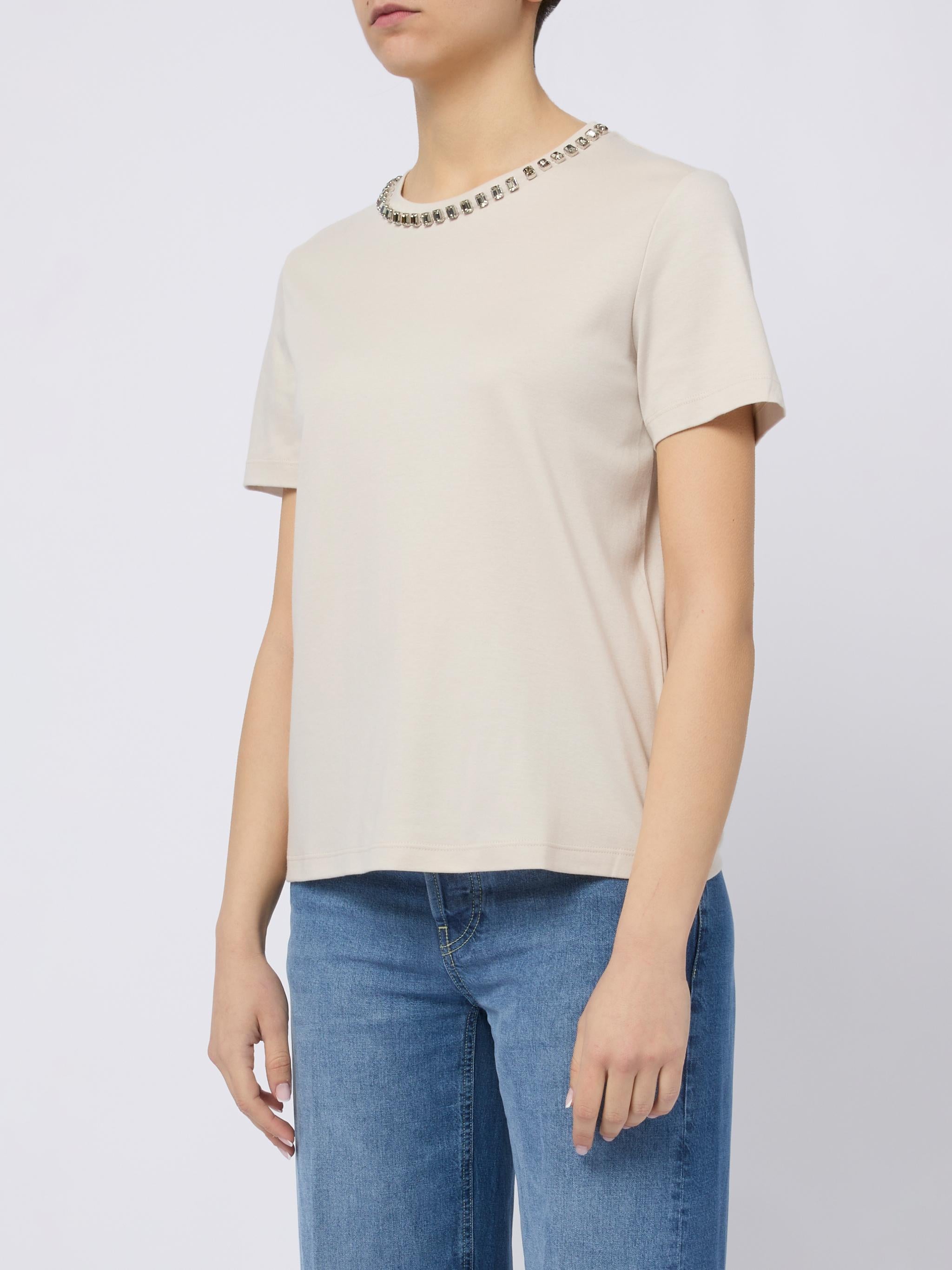 S MAX MARA T-shirt Bingo girocollo con strass biege 