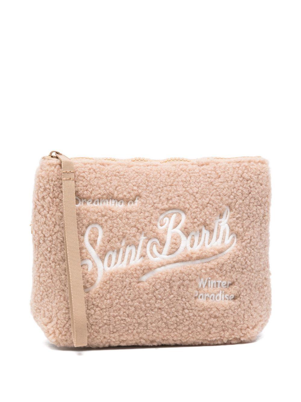 MC2 SAINT BARTH Pochette beige con pelliccia e logo 