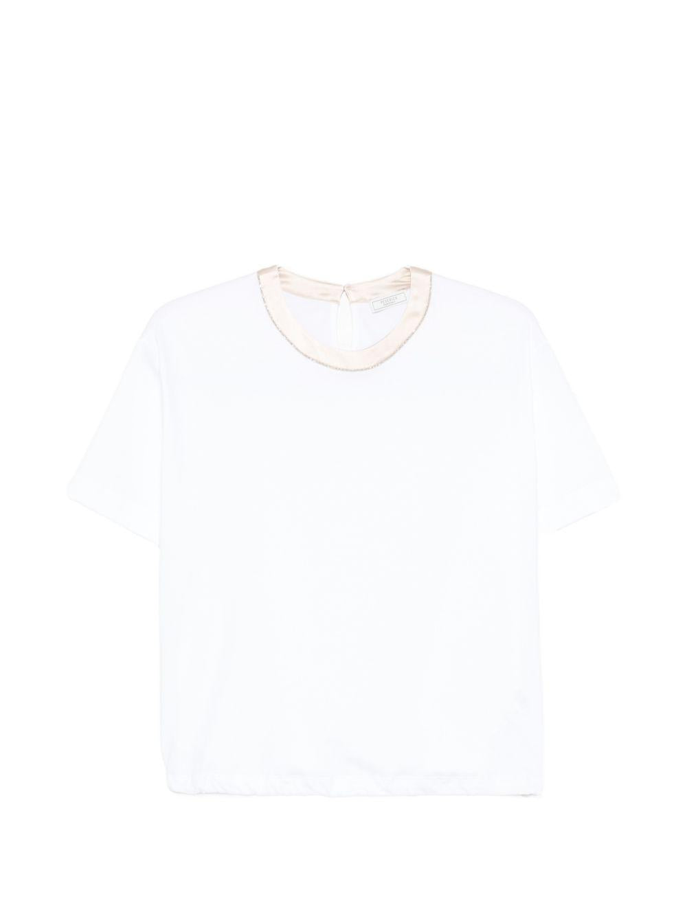 PESERICO T-shirt bianca con girocollo in raso dorato 