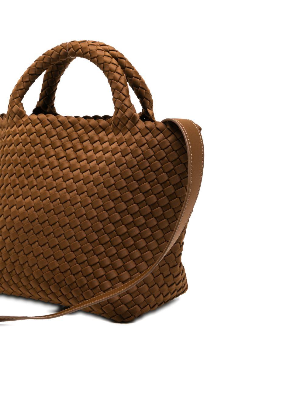 MARREA Mini borsa a tracolla marrone con texture intrecciata 