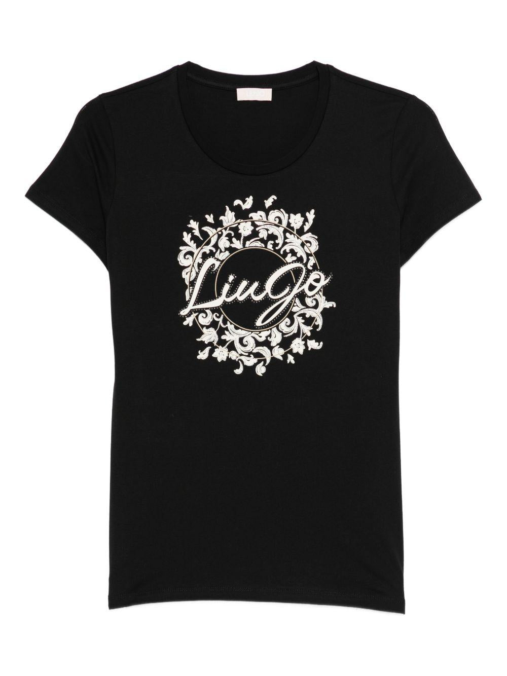 LIUJO T-shirt in cotone nero con stampa 