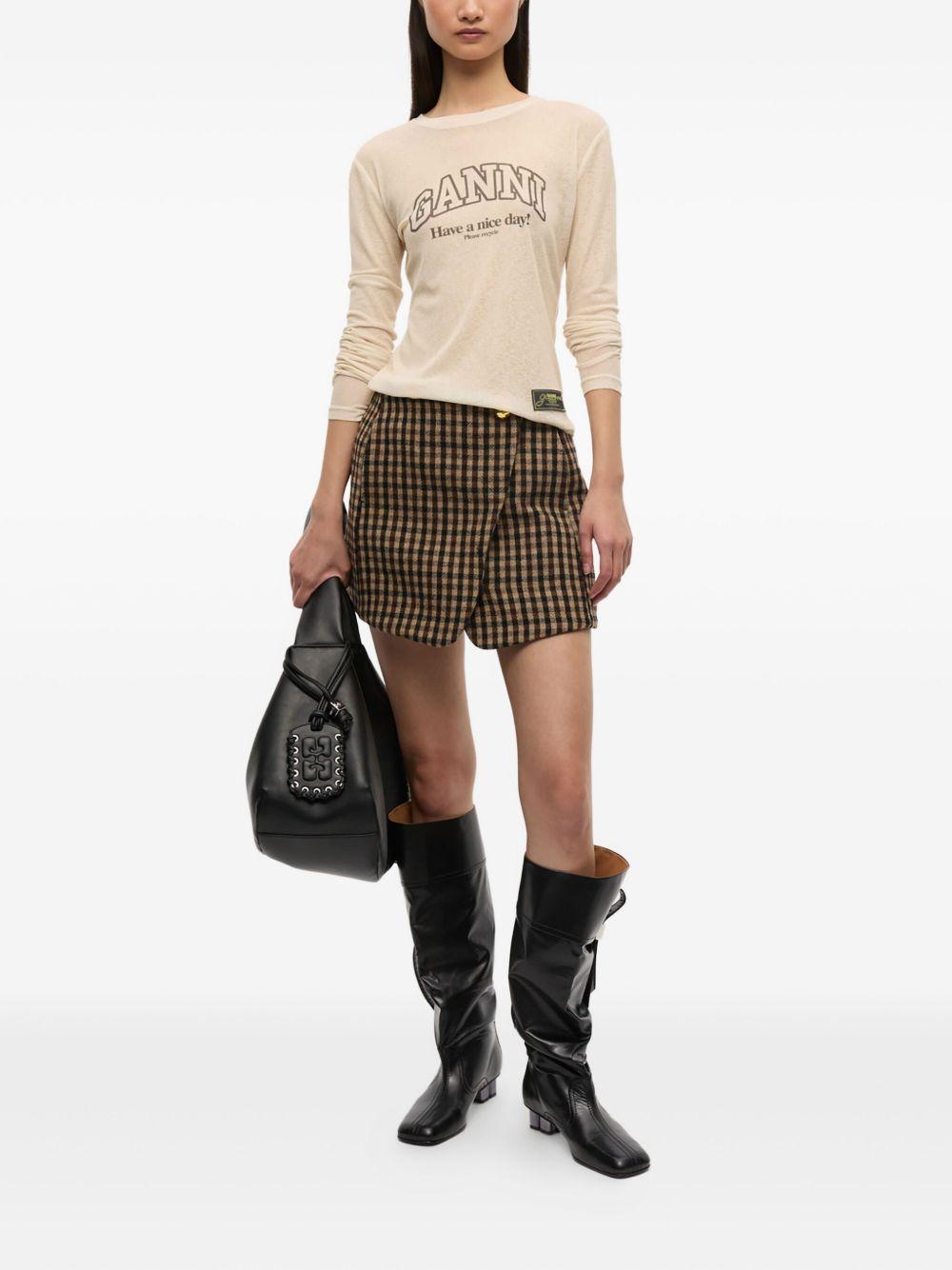 GANNI T-Shirt a maniche lunghe semitrasparente con logo 