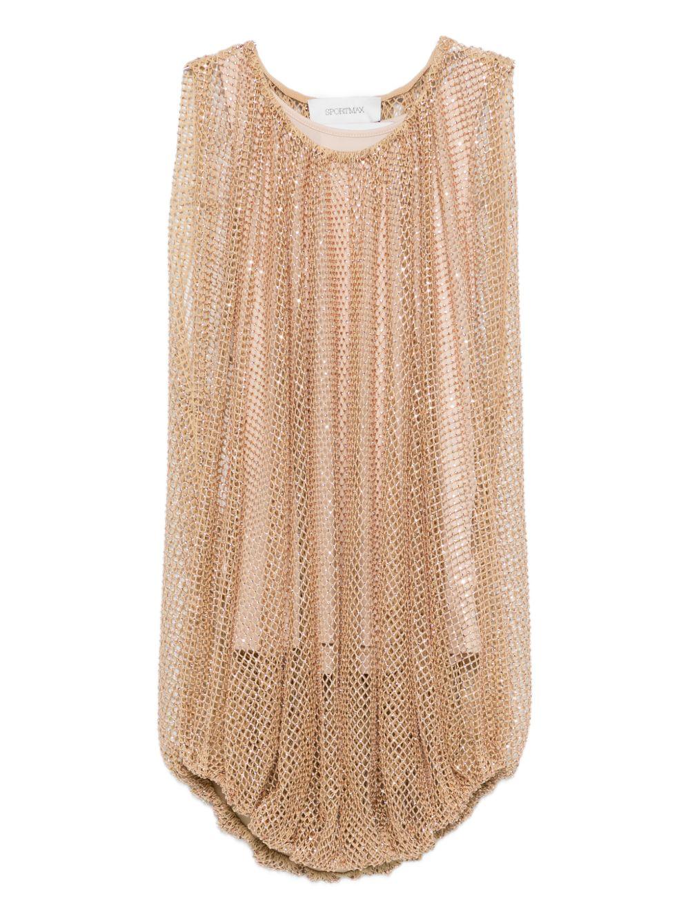 SPORTMAX Top beige con retina impreziosita da perline 