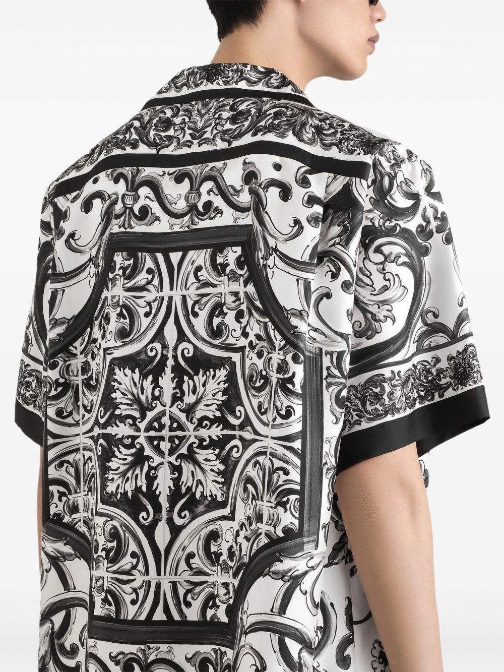 DOLCE e GABBANA Camicia 'Hawaii' in twill di seta stampa Maiolica 