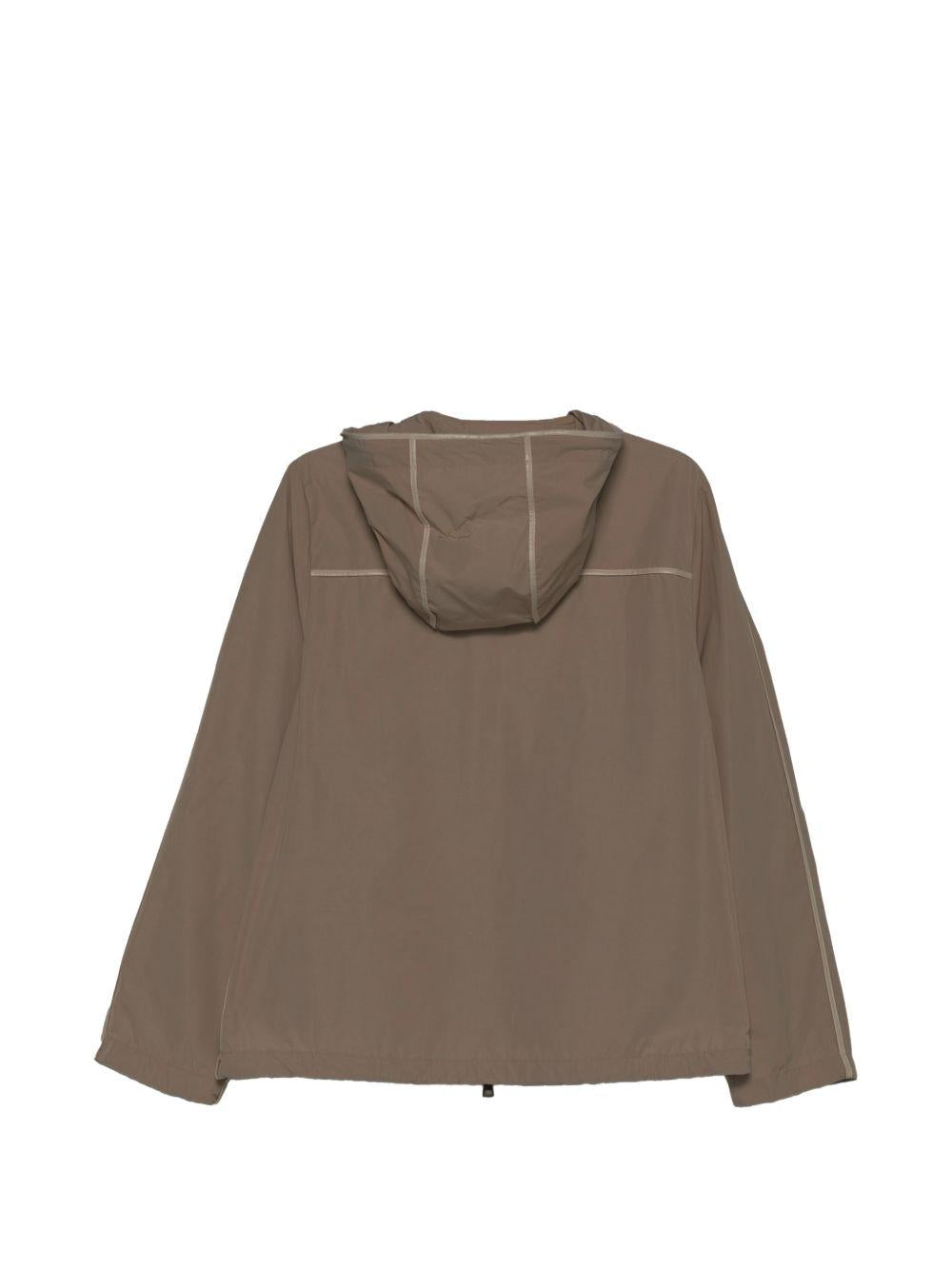 MONCLER Giubbotto beige tecnico con cappuccio e tasche 