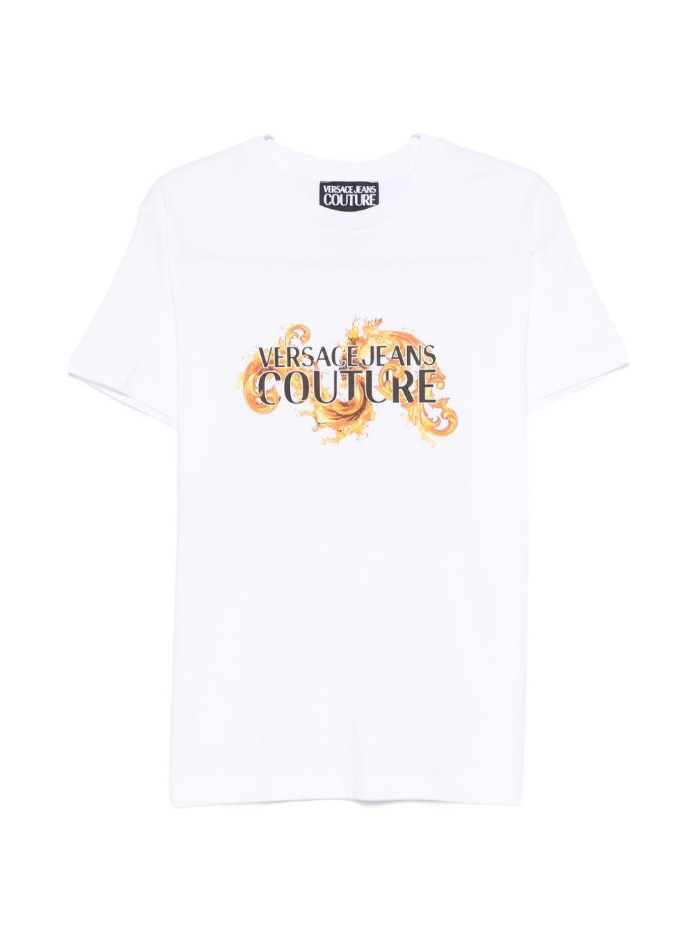VERSACE JEANS COUTURE T-shirt in cotone bianco con stampa 