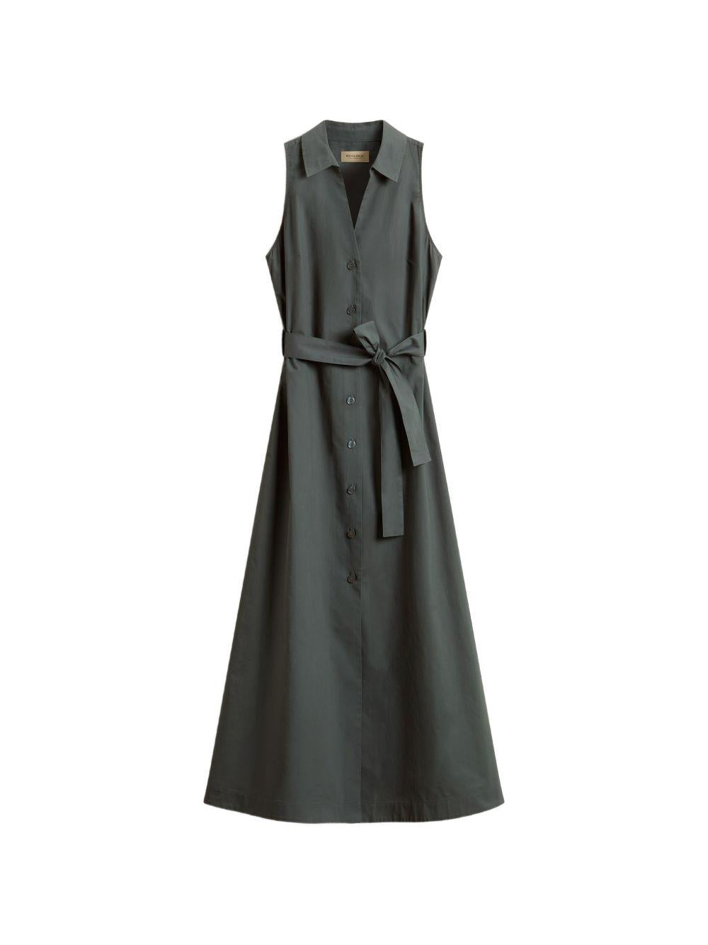 WOOLRICH Abito midi in cotone con scollo a V e cintura 