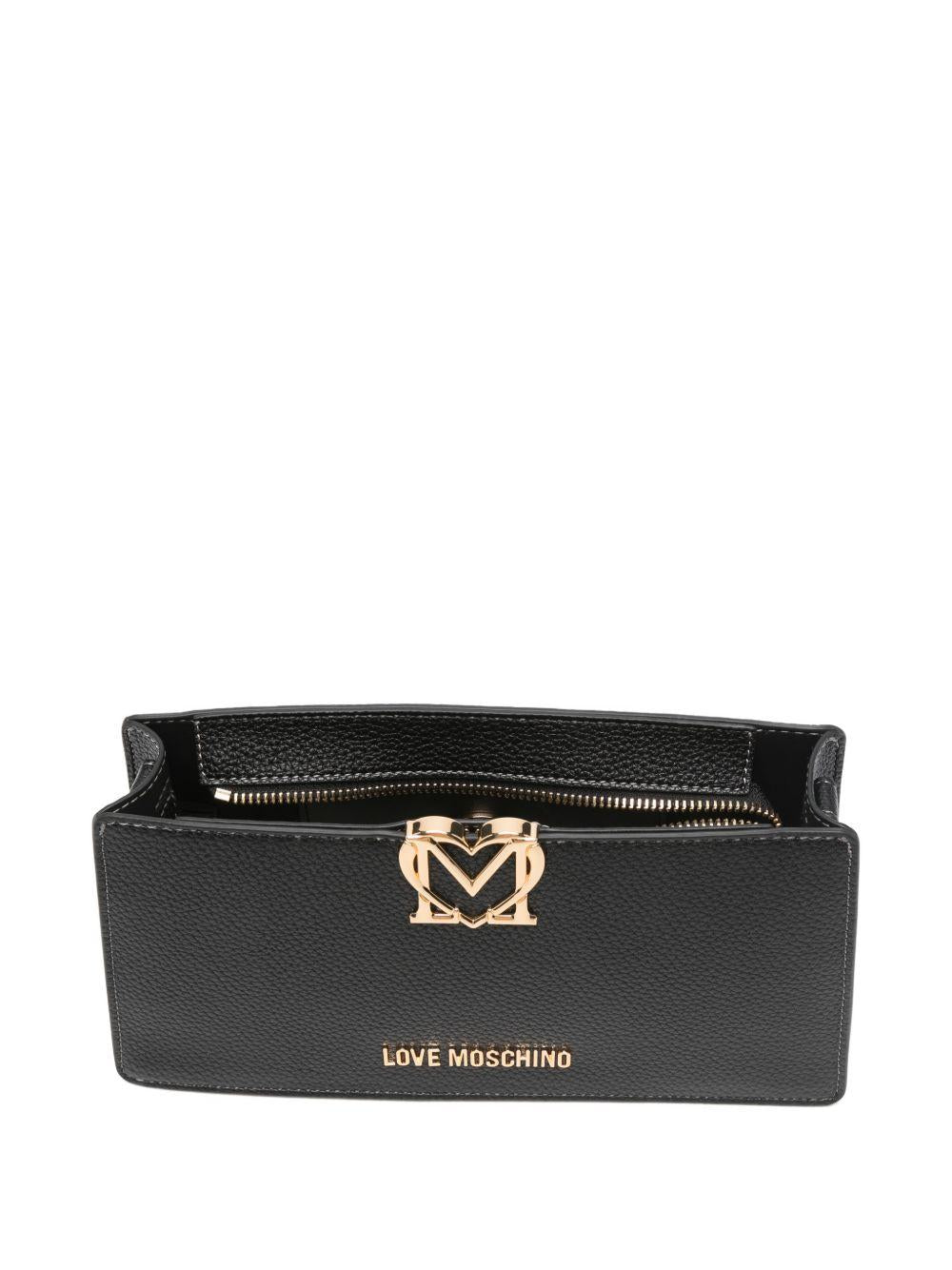 LOVE MOSCHINO Borsa a spalla nera in ecopelle con placca logo dorato 