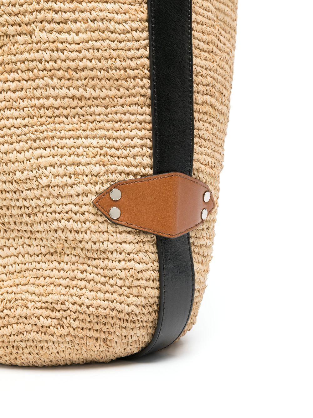 ISABEL MARANT Borsa Bayia a secchiello in rafia beige e pelle 