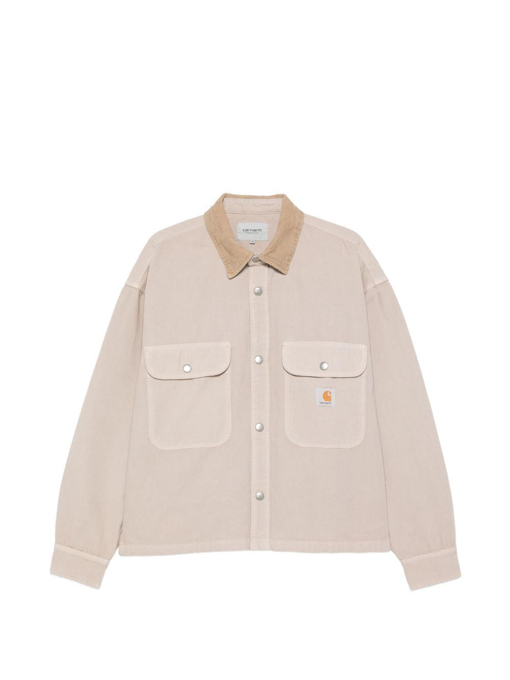 CARHARTT WIP Camicia in denim beige con tasche e colletto in velluto 