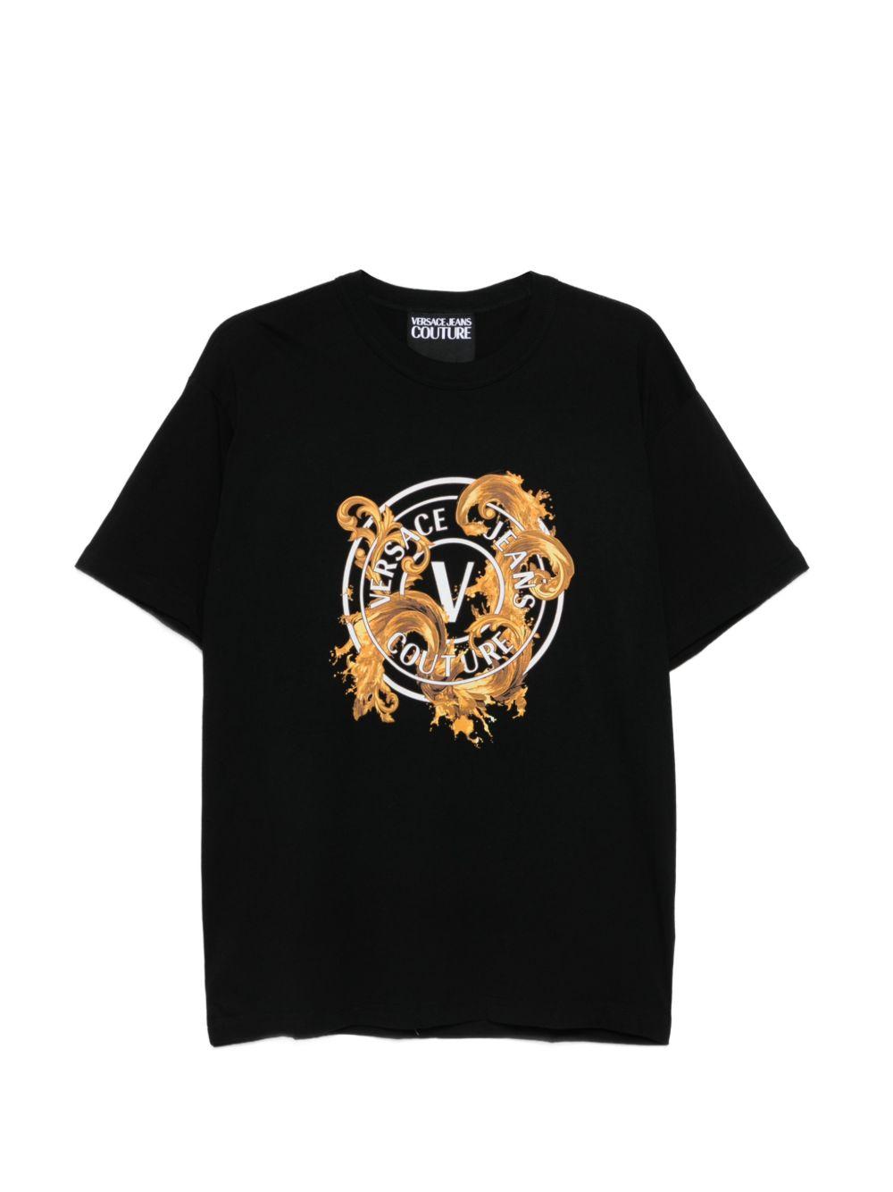 VERSACE JEANS COUTURE T-shirt in cotone nero con stampa 