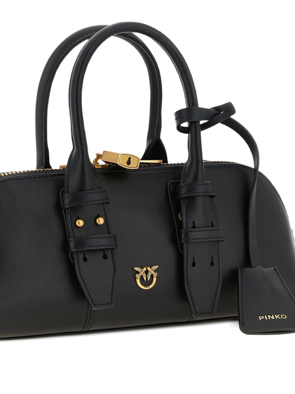 PINKO Borsa a mano in pelle nera con fibbie dorate 