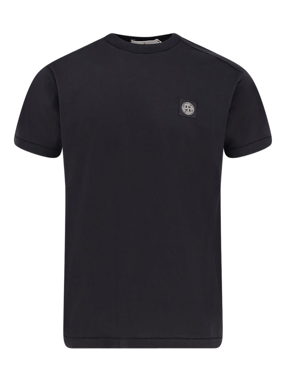 STONE ISLAND T-shirt in cotone nero con logo 