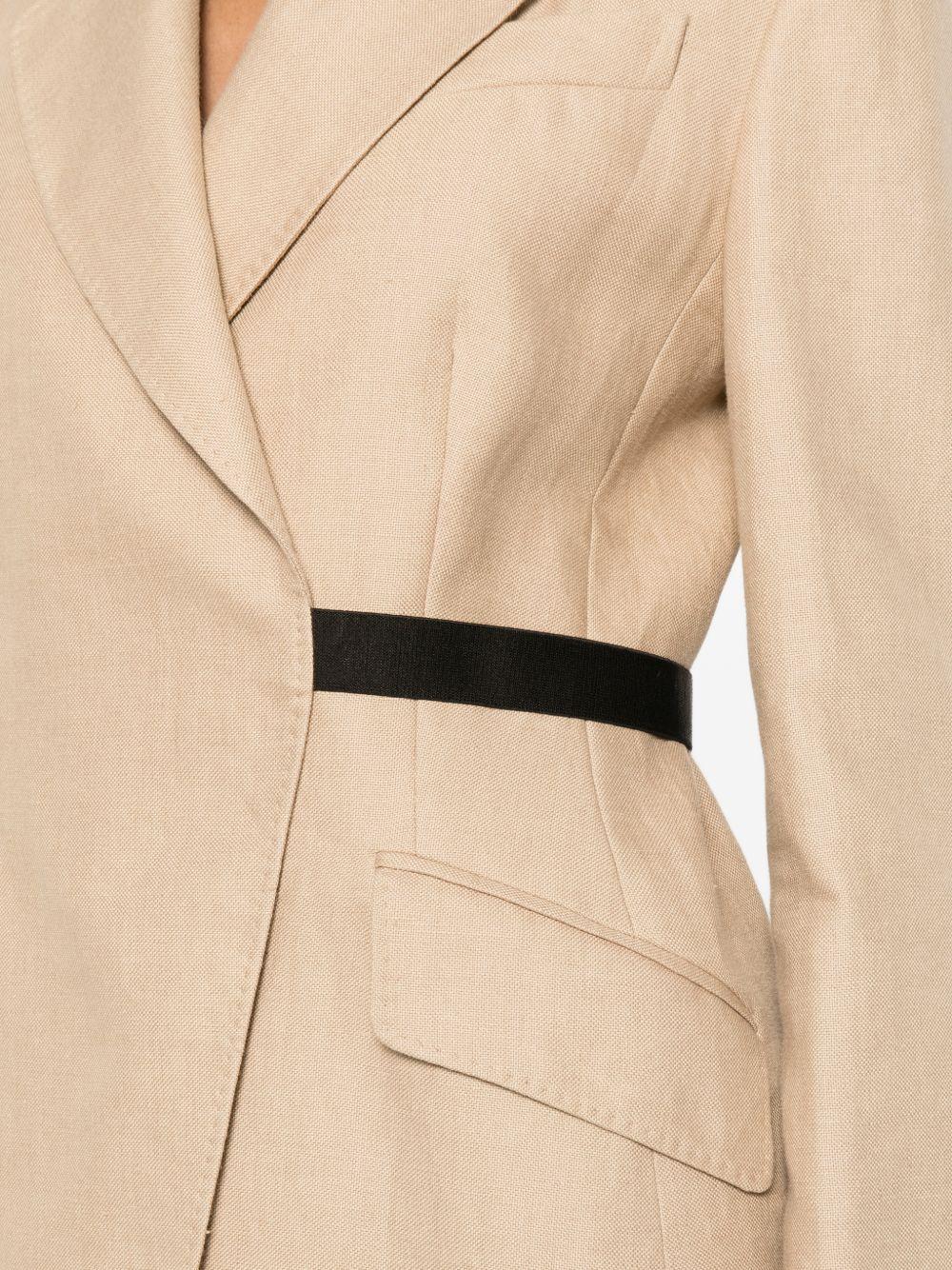 MAX MARA Blazer Sfionda in lino beige con cintura nera 