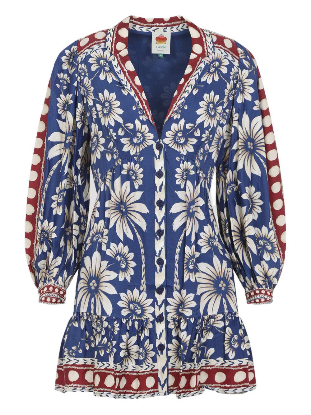 FARM RIO Mini abito con stampa floreale in cotone blu 