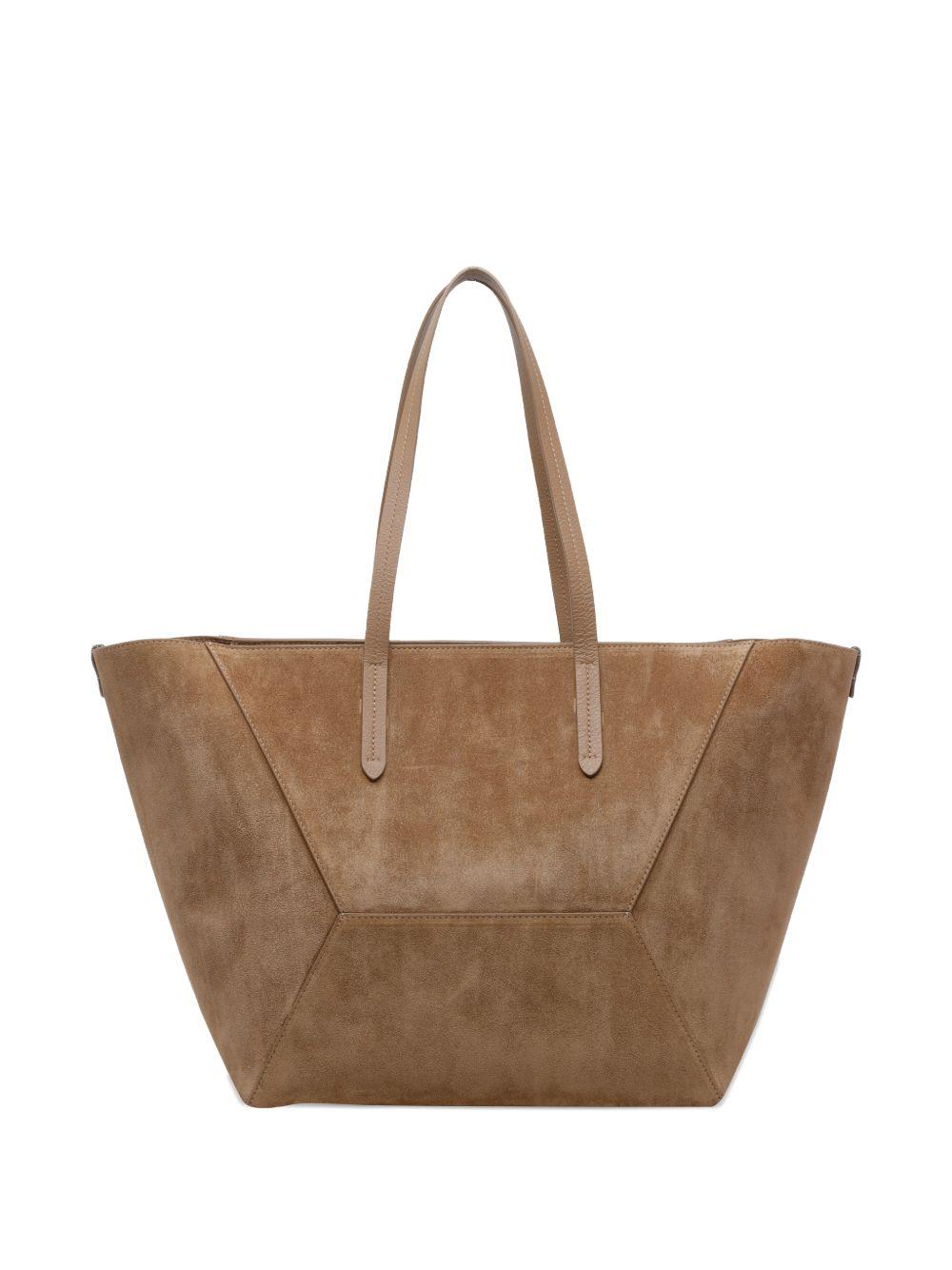 BRUNELLO CUCINELLI Borsa shopping in pelle di vitello scamosciata marrone chiaro 