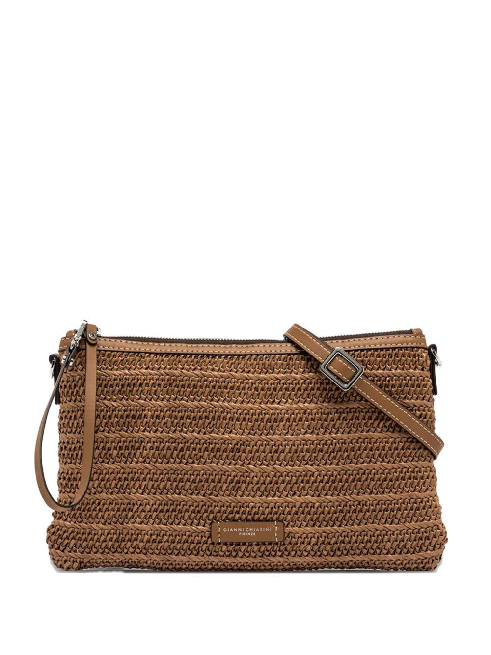 GIANNI CHIARINI Pochette Marcella in rafia e pelle marrone 