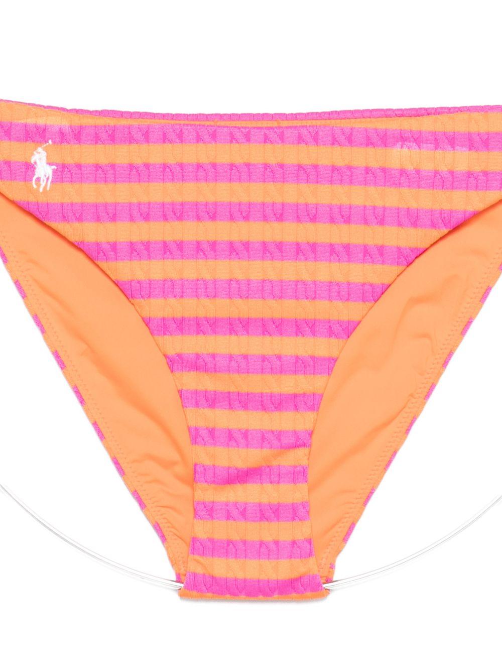 POLO RALPH LAUREN Slip bikini a righe con logo rosa e arancione 