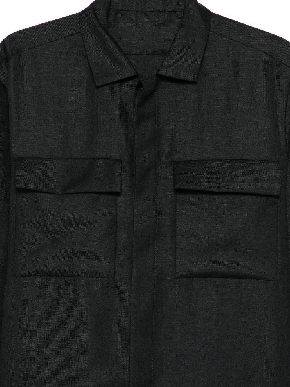 NINE IN THE MORNING Camicia Freud in lino blu con tasche 