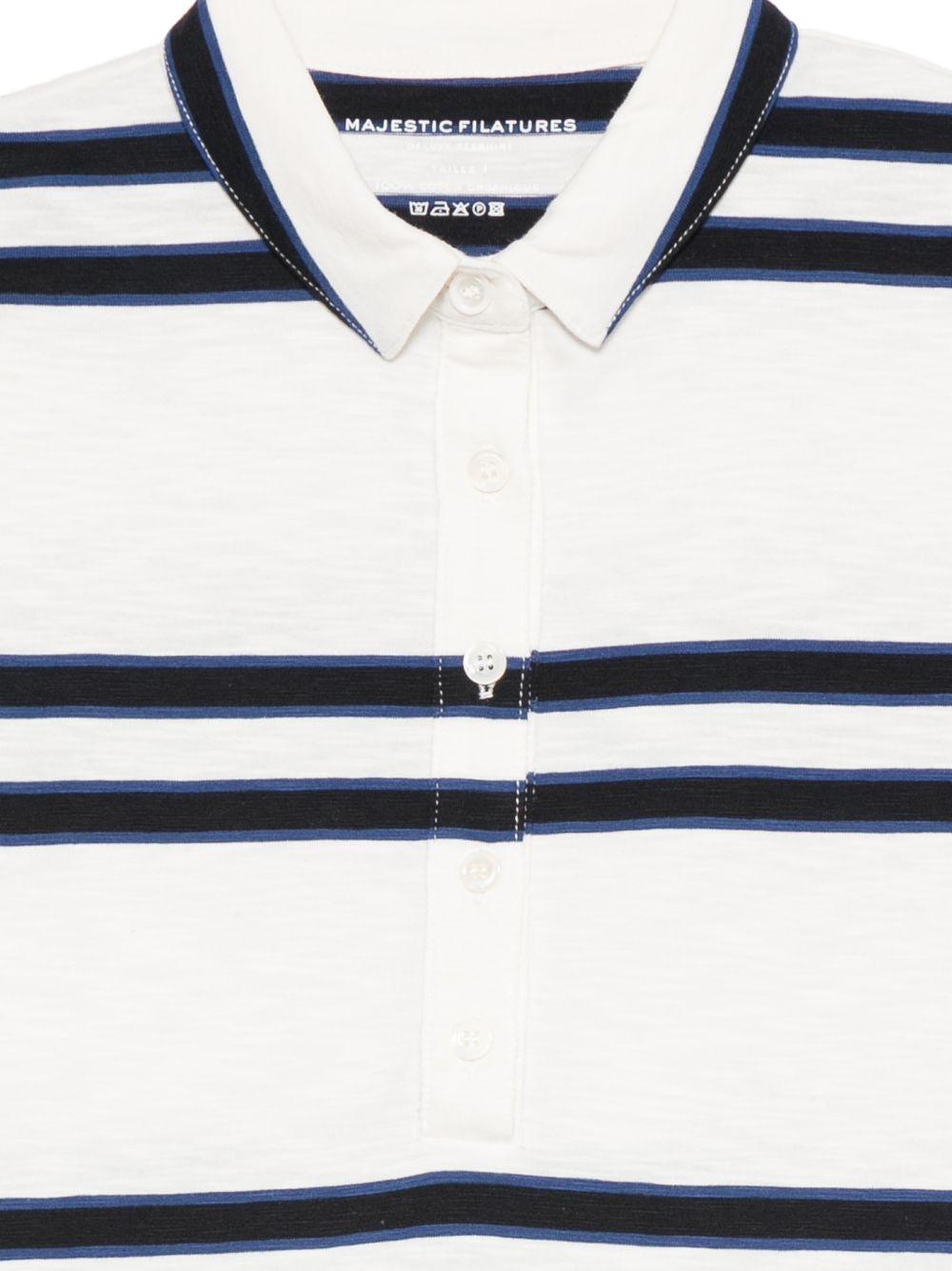 MAJESTIC FILATURES Polo corta bianca a righe blu a maniche corte 