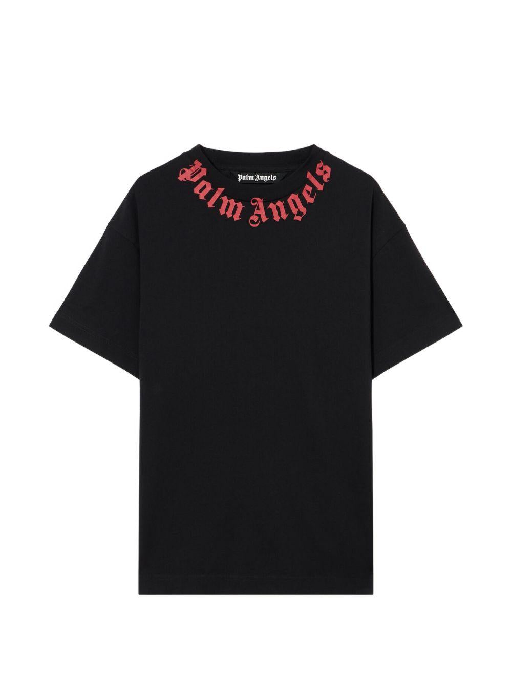 PALM ANGELS T-shirt in cotone nero con logo rosso 