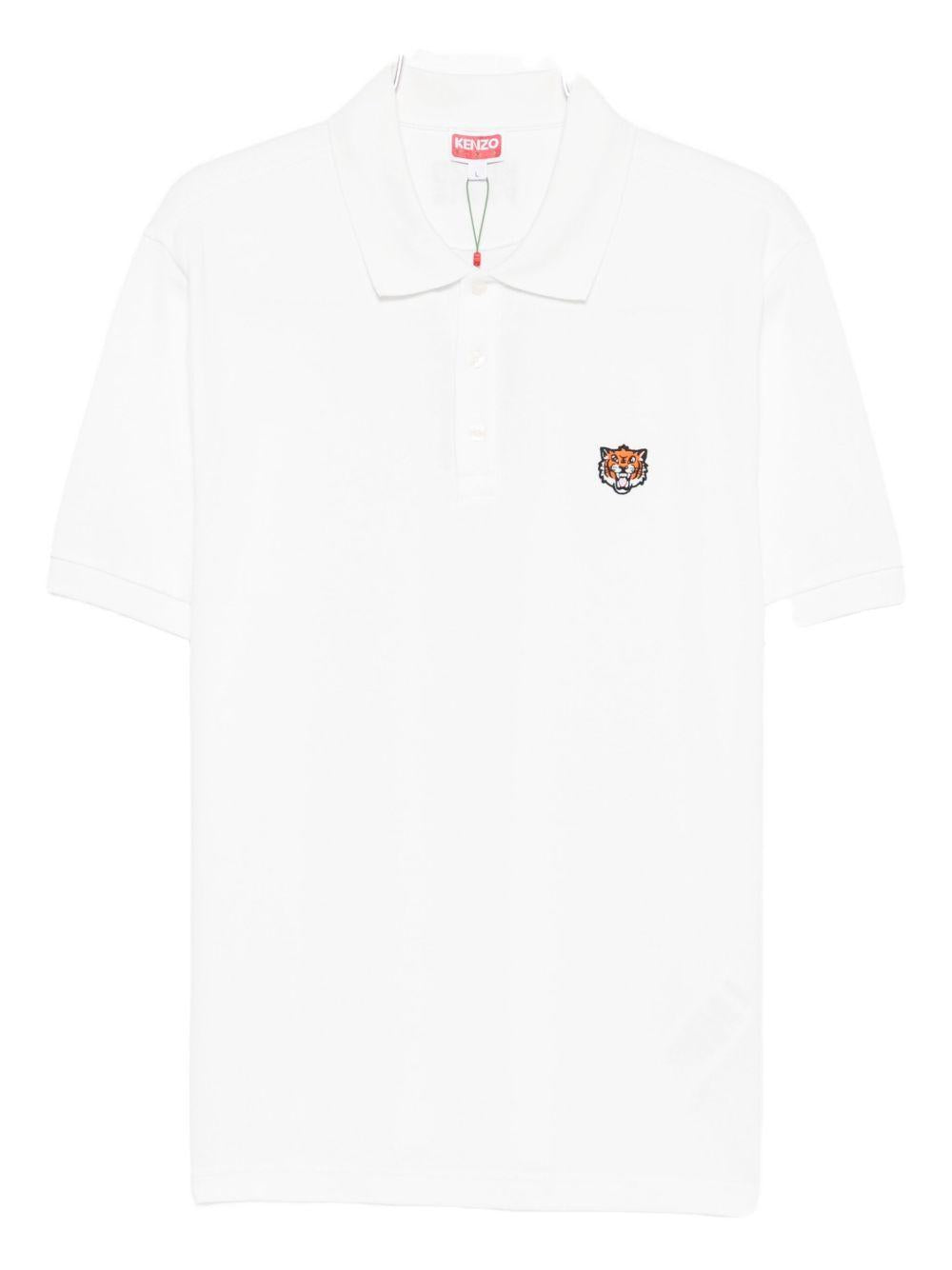 KENZO Polo in cotone bianca con stampa tigre 