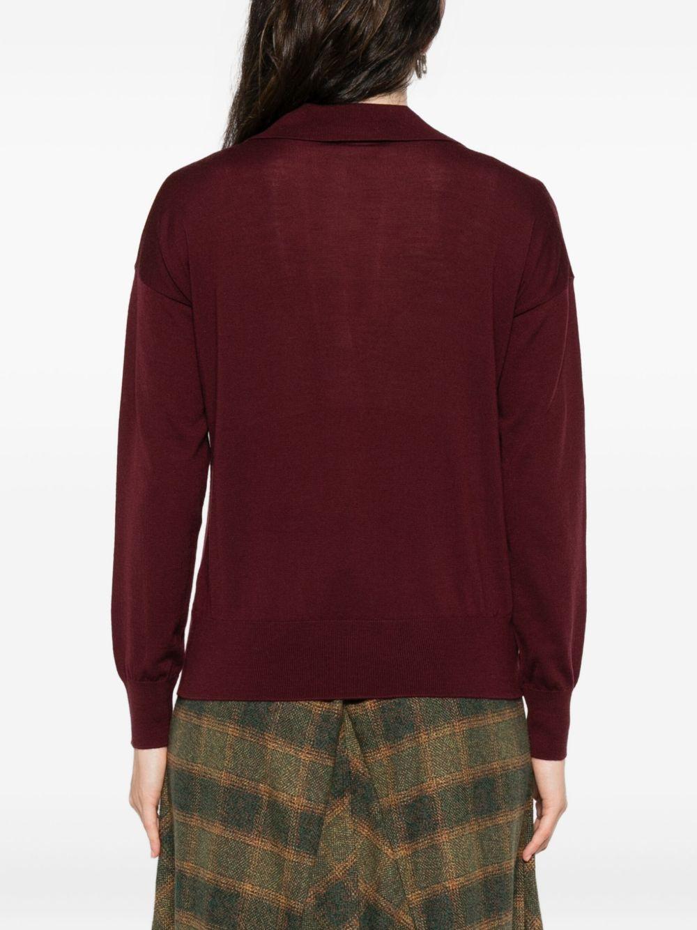 ALPHA STUDIO Maglia bordeaux con colletto polo e scollo a V 