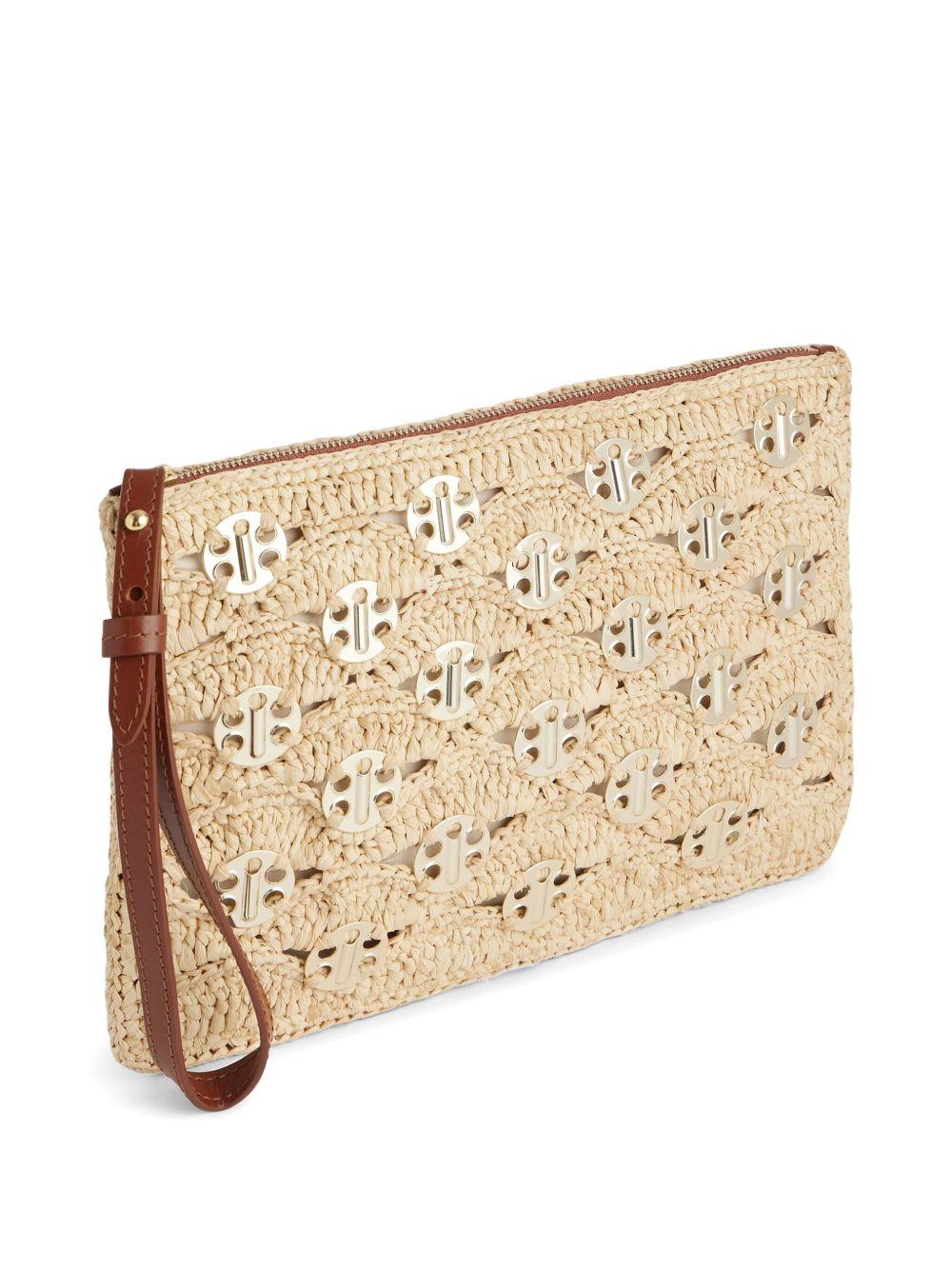 RABANNE Pochette in rafia con inserti oro 