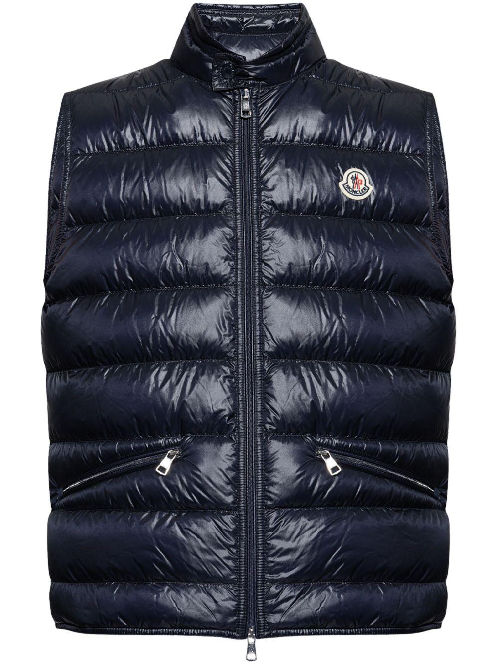 MONCLER Gilet trapuntato blu con logo 