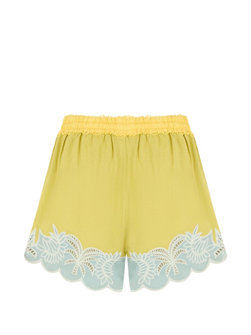FARM RIO Shorts gialli con ricami e stampe tropicali 
