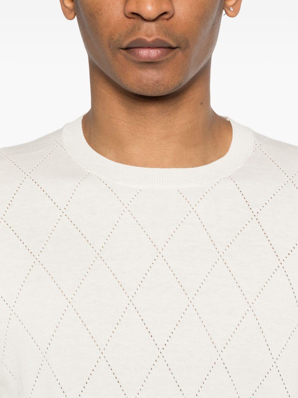 SCAGLIONE T-shirt in seta e cotone bianco con fantasia a rombi 