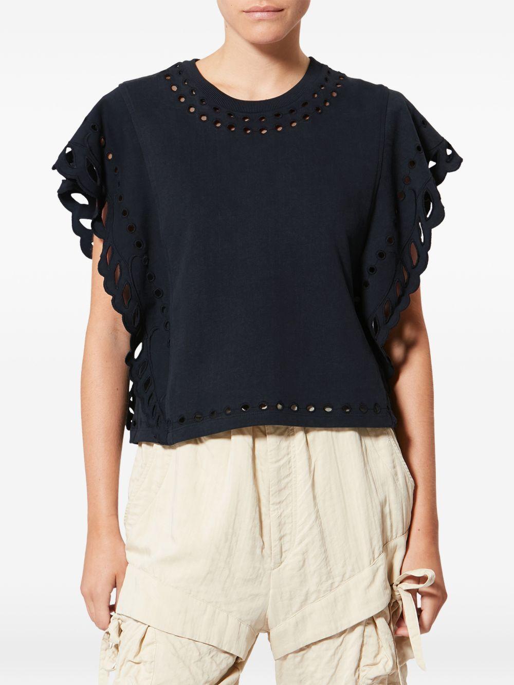 MARANT ETOILE T-shirt Odyle in cotone nero con rifiniture traforate 