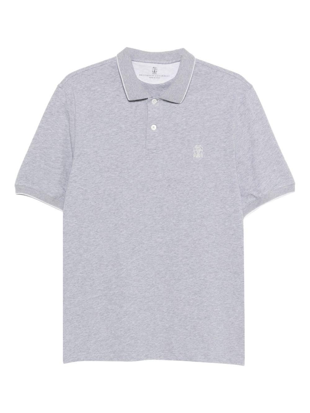 BRUNELLO CUCINELLI Polo grigio cielo con logo ricamato 