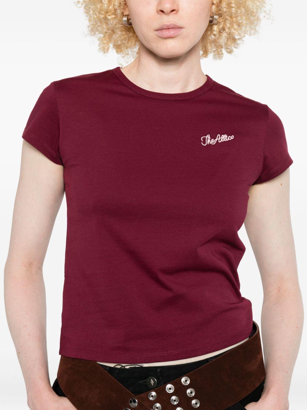 THE ATTICO T-shirt in cotone bordeaux con logo ricamato 