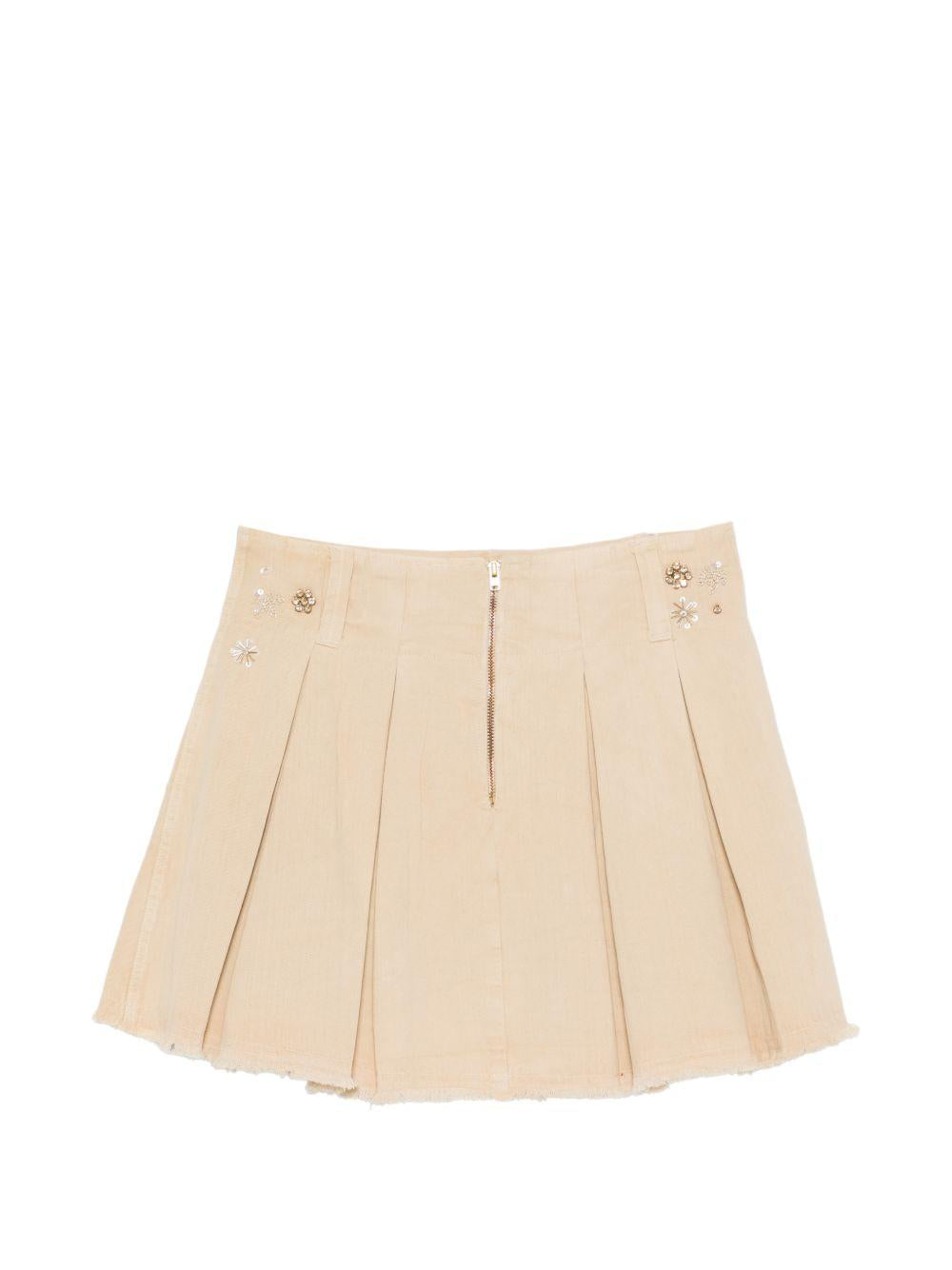 LIUJO Gonna corta in cotone beige con strass 