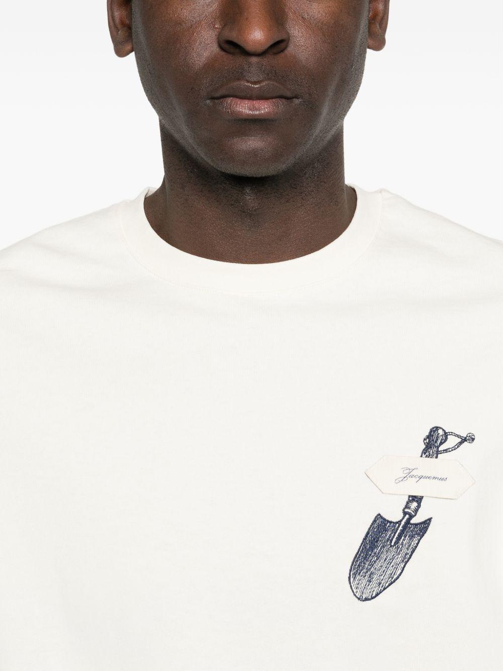 JACQUEMUS T-shirt Pelle bianca in cotonecon stampa 