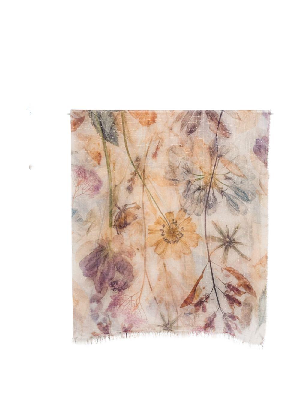 FALIERO SARTI Sciarpa foulard beige con stampa floreale 