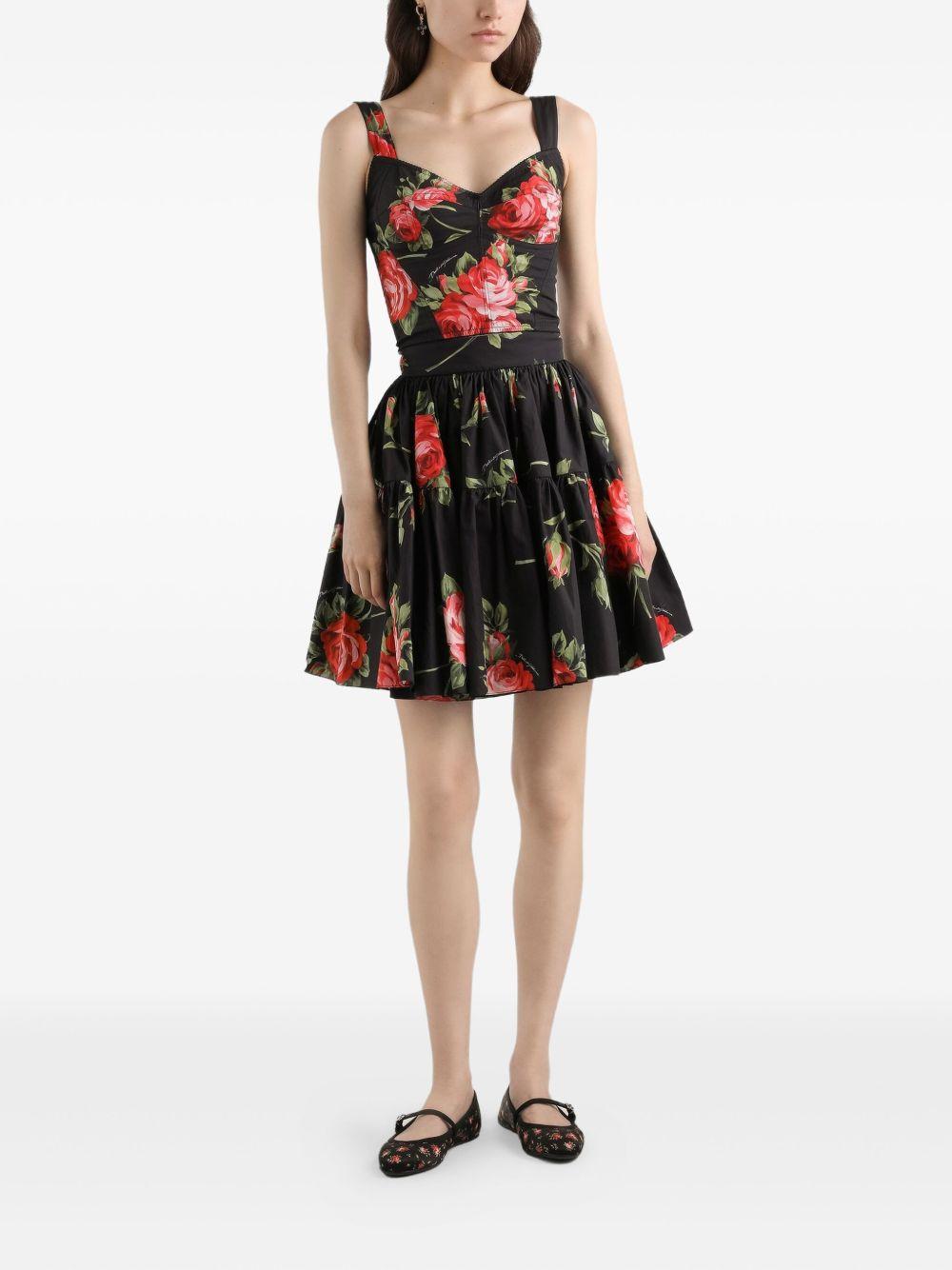 DOLCE e GABBANA Top nero in seta con stampa floreale 