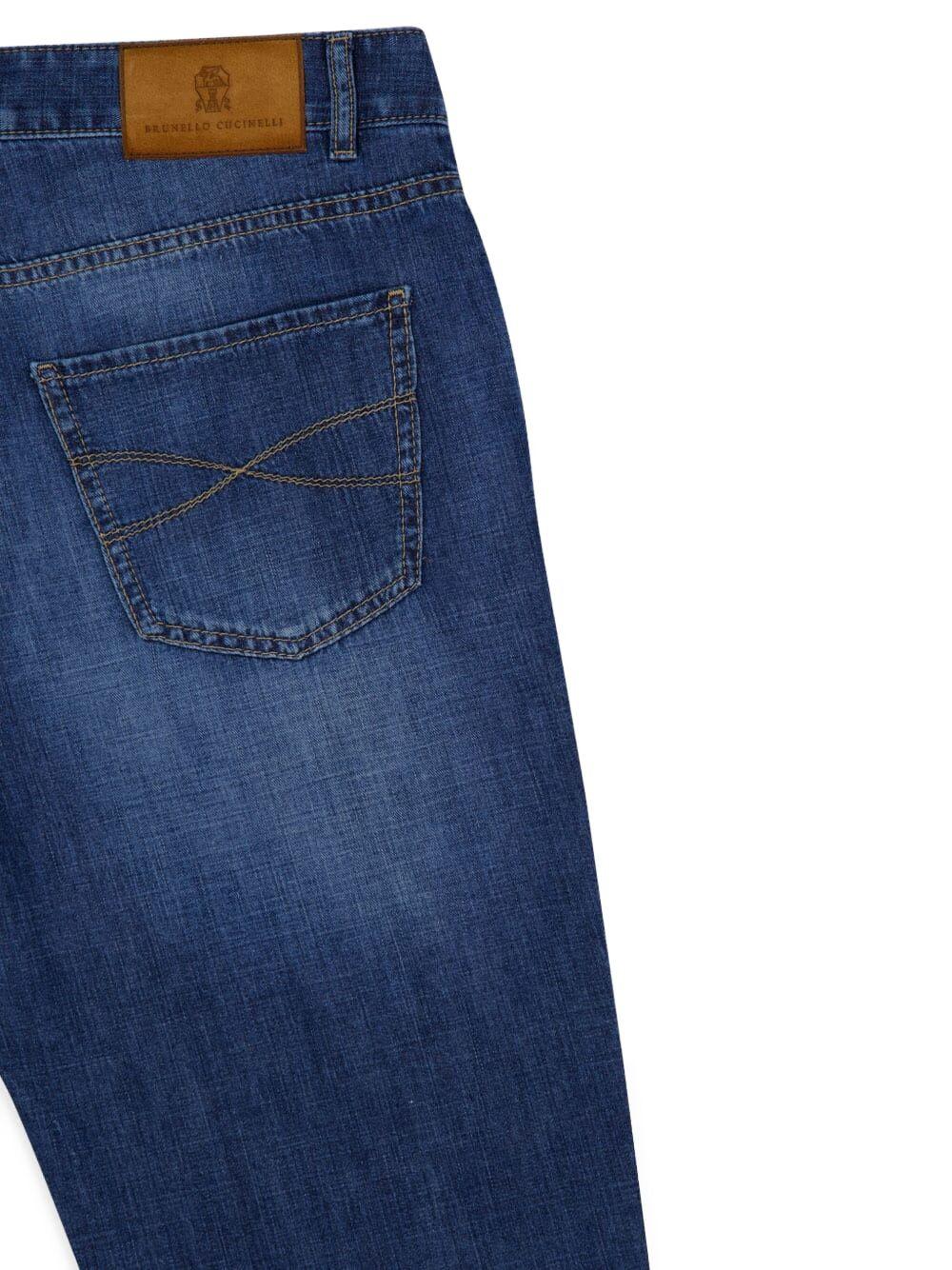BRUNELLO CUCINELLI Jeans dritti blu effetto wash 