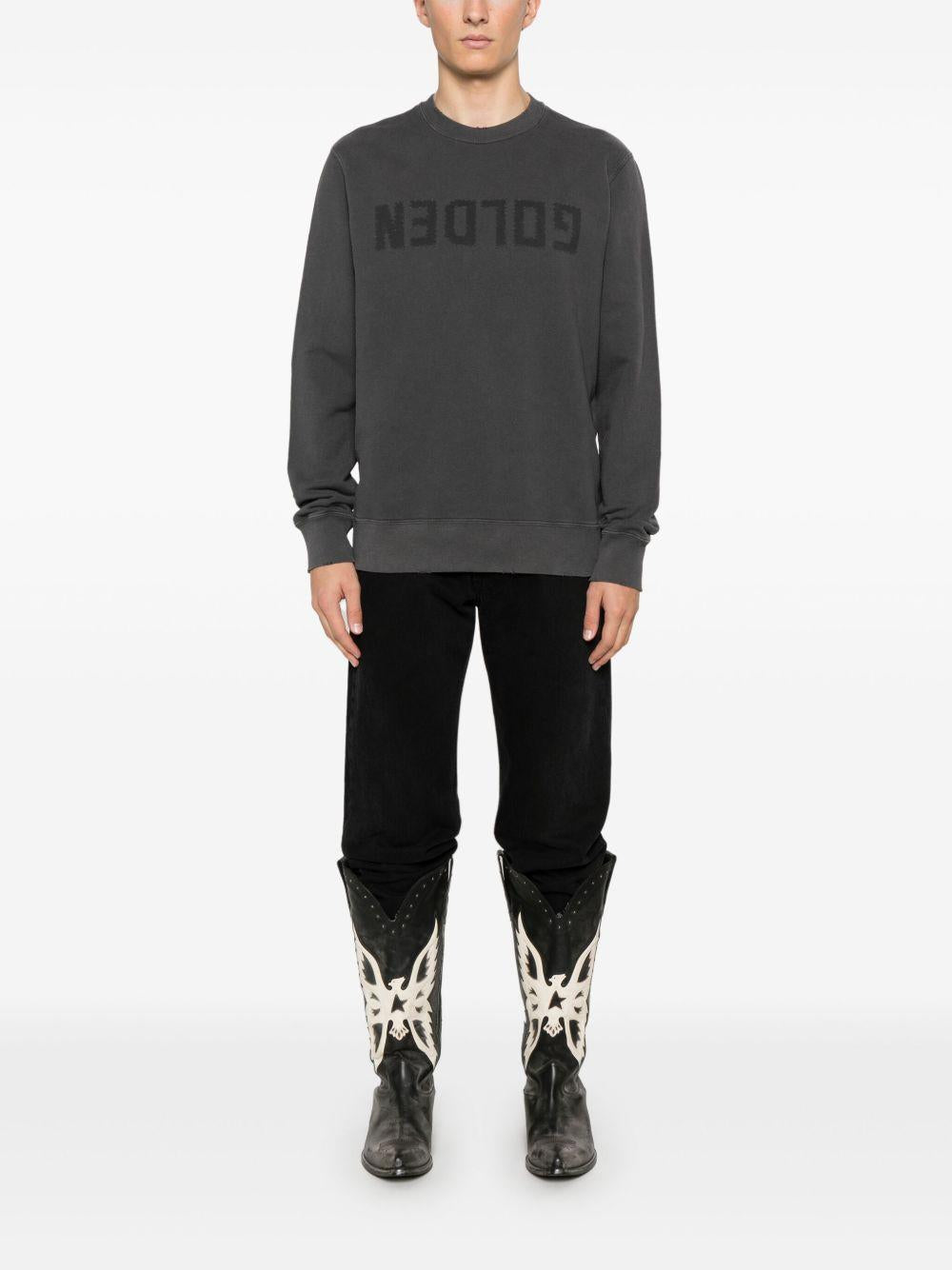 GOLDEN GOOSE Felpa girocollo in cotone grigio con logo 