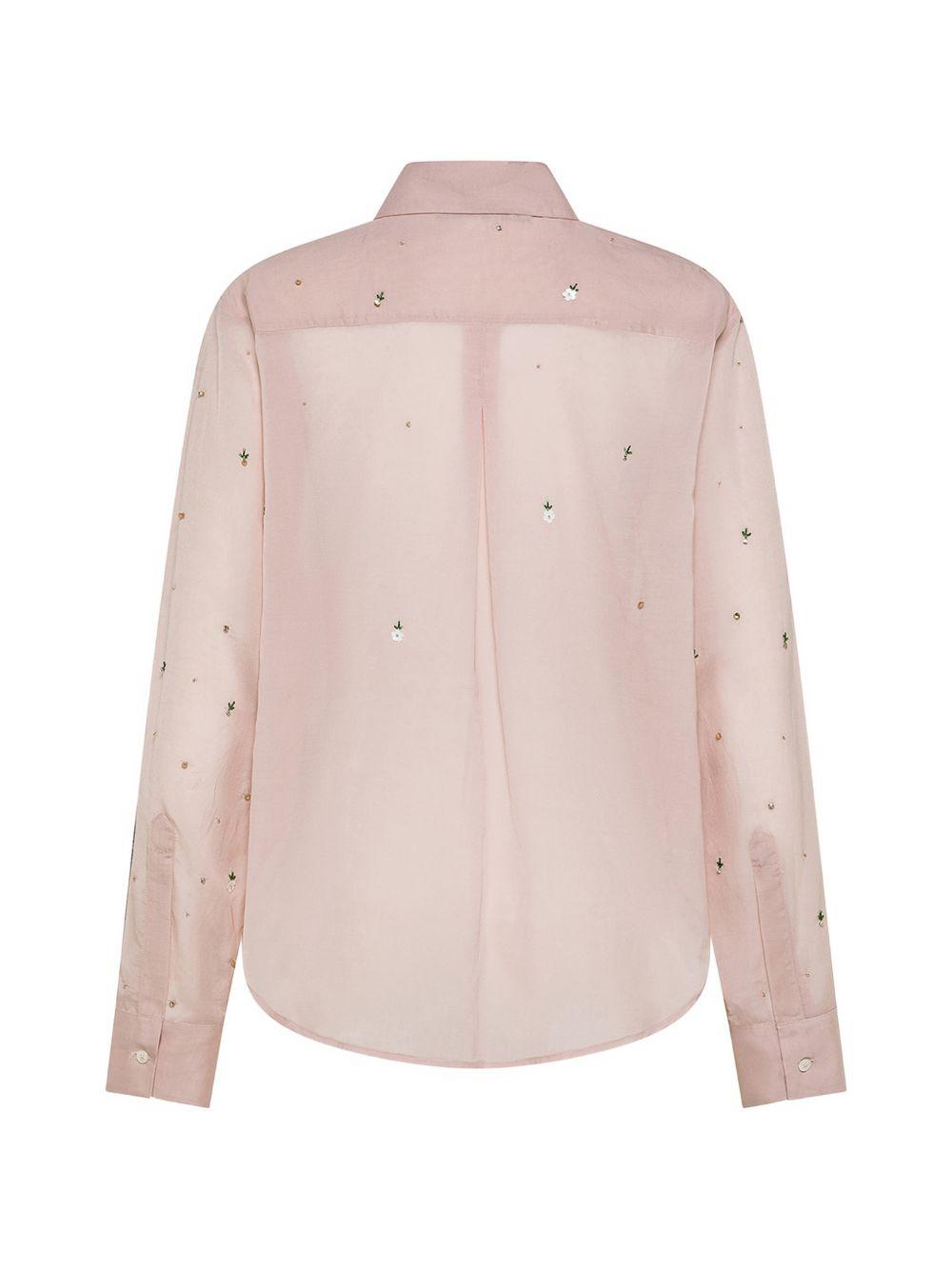 SEVENTY Camicia rosa con fiori ricamati e strass 