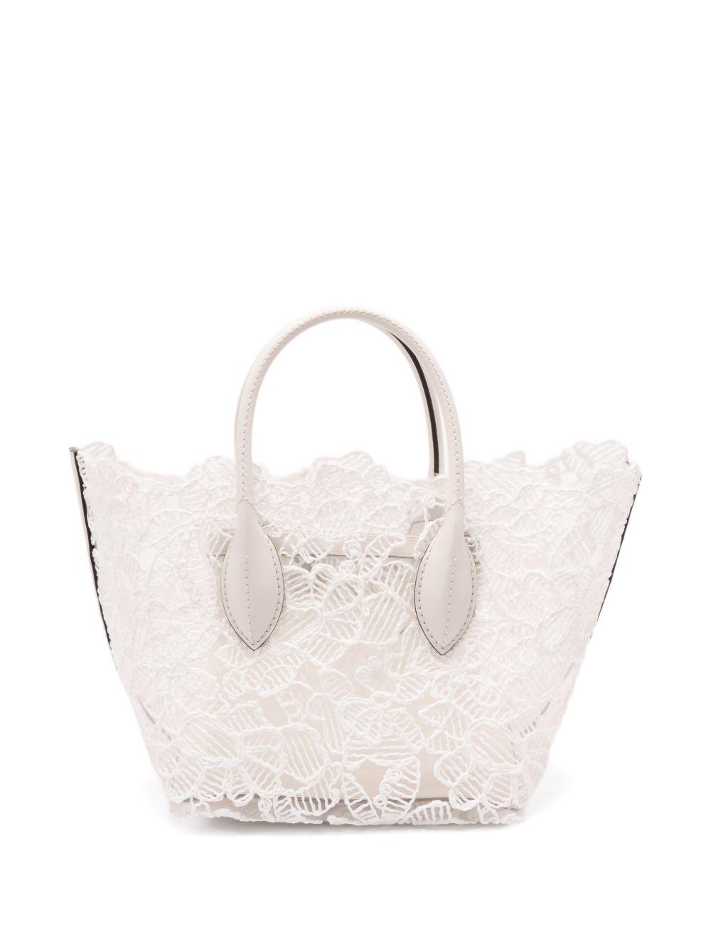 ERMANNO SCERVINO Borsa tote in pizzo floreale bianca con manici superiori 