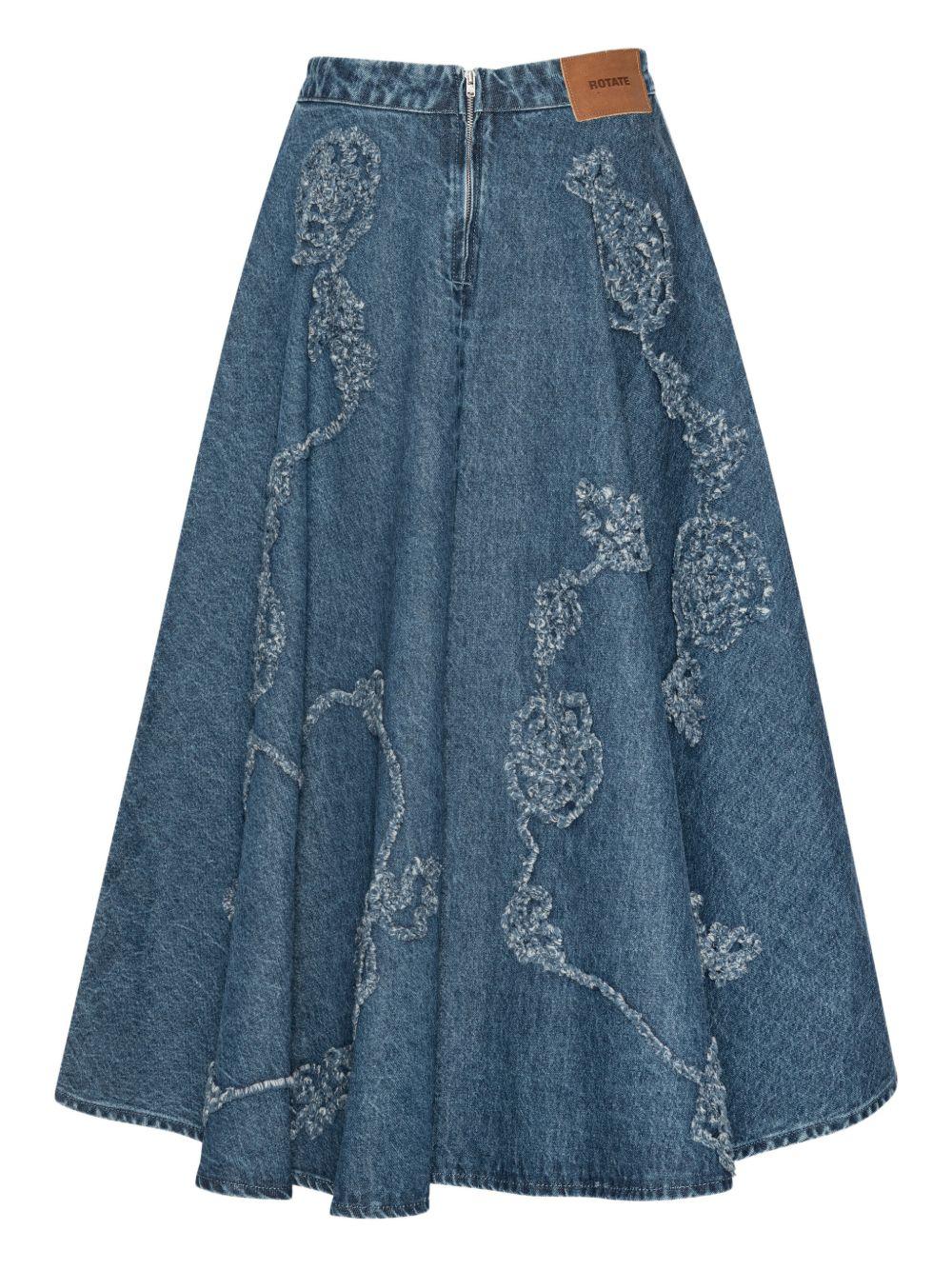 ROTATE Gonna di jean svasata con ricami floreali 