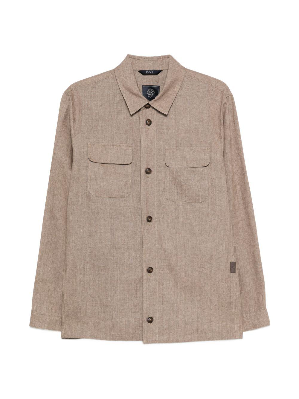 FAY Camicia beige in lino con taschine sul petto 